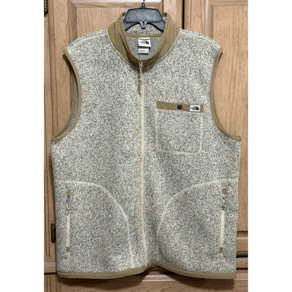 THE NORTH FACE Gordon Lyons Sweater Knit Fleece Vest Size XL Full Zip Sand/Tan